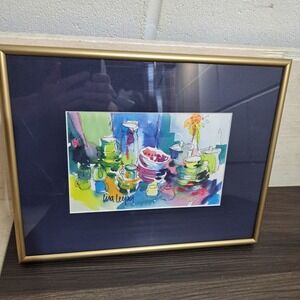 Lisa Leepy Watercolor Painting Gold Framed Still Life Kitchenware Art 13X10